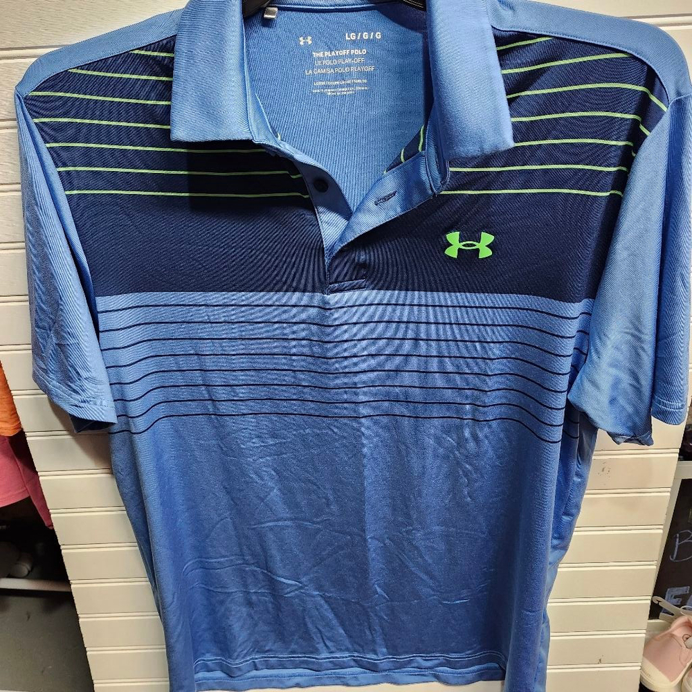 Men's Under Armour Blue Green Striped Playoff Polo L B1
